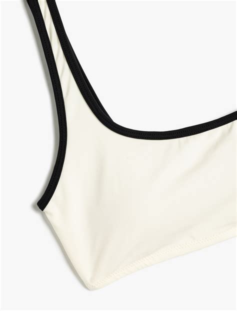 Ekru Kadın Renk Kontrastlı Çizgili U Yaka Bikini Üstü SAK MM Koton