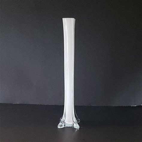 Art Glass Bud Vase 12” Tall Eiffel Tower Cased White Clear Glass Ebay