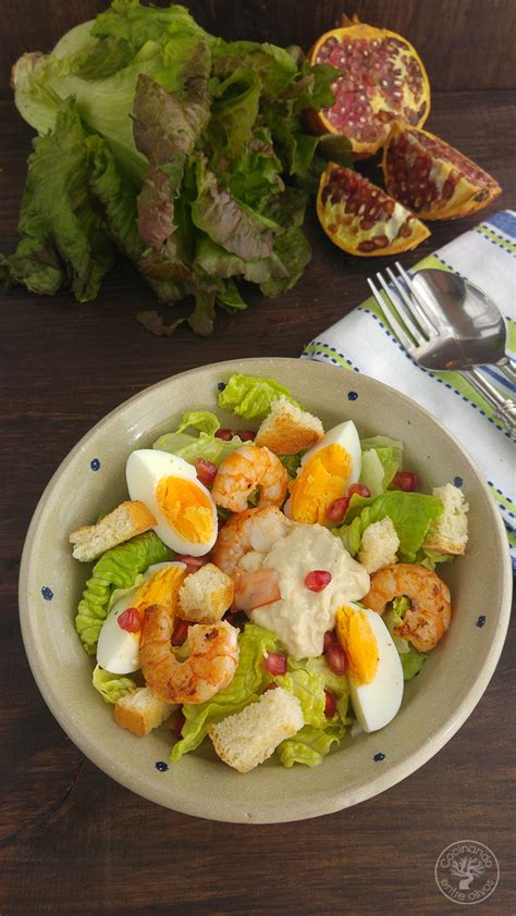 Ensalada césar con langostinos y granada Receta paso a paso y Sorteo