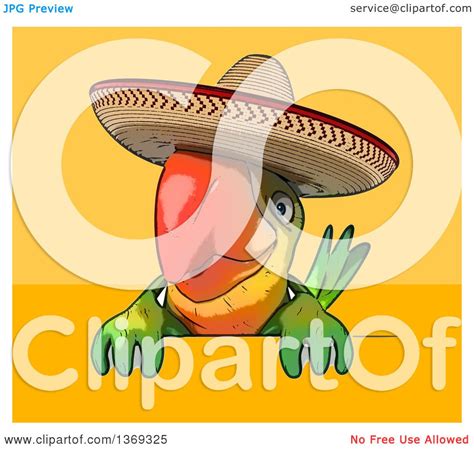 Clipart Of A Cartoon Green Macaw Parrot Wearing A Mexican Sombrero Hat