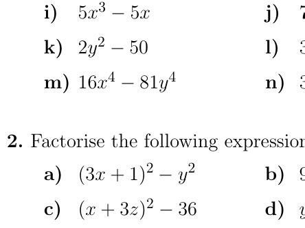 Factorisation (Difference of two squares - Difference and sum of two ...