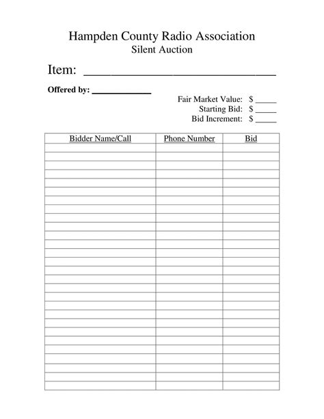 Free Printable Silent Auction Bid Sheets Free