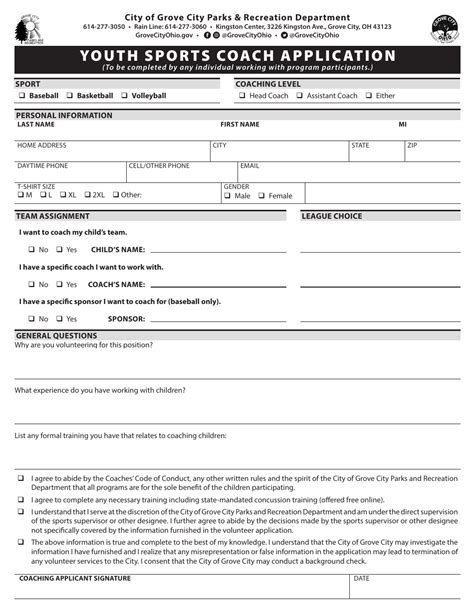 Grove City Ohio Youth Sports Coach Application Fill Out Sign Online