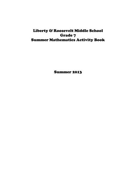 Incoming 7th Grade Summer Math Activities