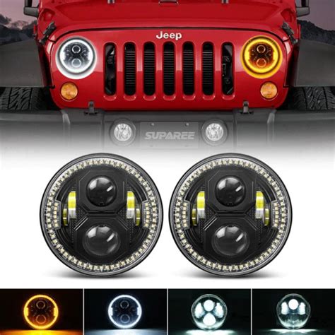 Jeep Wrangler LED Headlights With Amber & White Halo