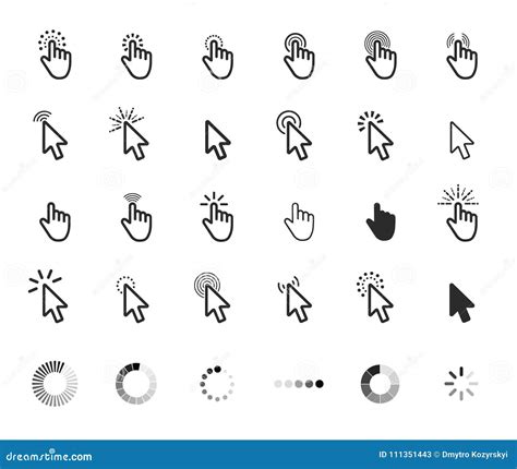 Computer Mouse Click Cursor Gray Arrow Icons Set And Loading Icon