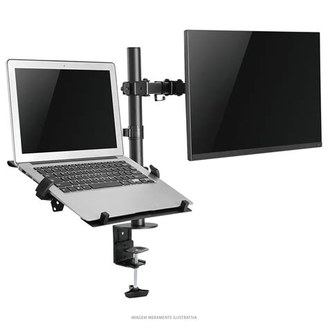 Suporte Notebook E Monitor - SUPORTE PARA MONITOR E NOTEBOOK COM ARTICULAÇÃO DUPLA - PLMSMN1A ...