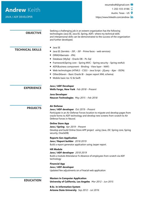 Free Java Developer Resume Template Printable Templates