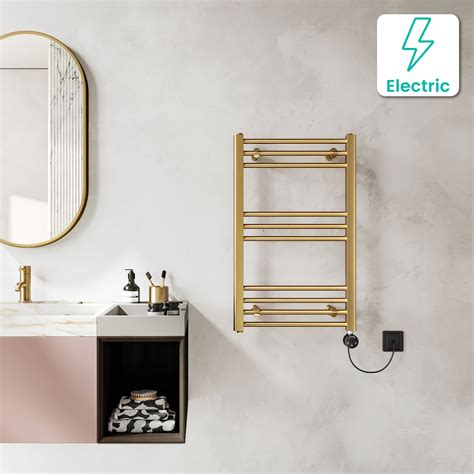 Barcelona Electric Brushed Brass Straight Heated Towel Rail X Mm