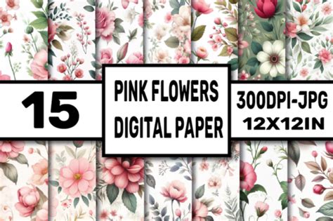 Pink Flowers Digital Paper Pack Graphic By ElksArtStudio Creative Fabrica