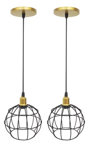 2 Pendentes Aramado Globo Balcão Lustre Luxo Canopla Retrô Cor Dourado