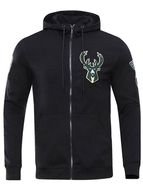 Pro Standard Logos Black Milwaukee Bucks Full-Zip Hooded Sweatshirt ...