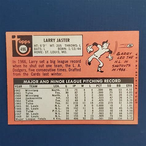 Topps Larry Jaster For Sale Online Ebay