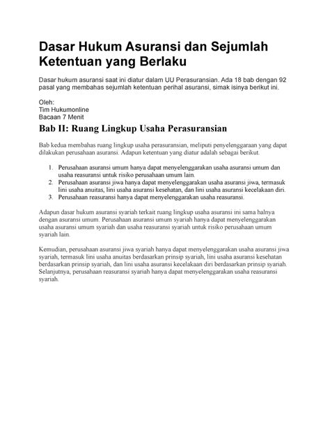 Dasar Hukum Asuransi Dan Sejumlah Ketentuan Yang Berlaku Dasar Hukum