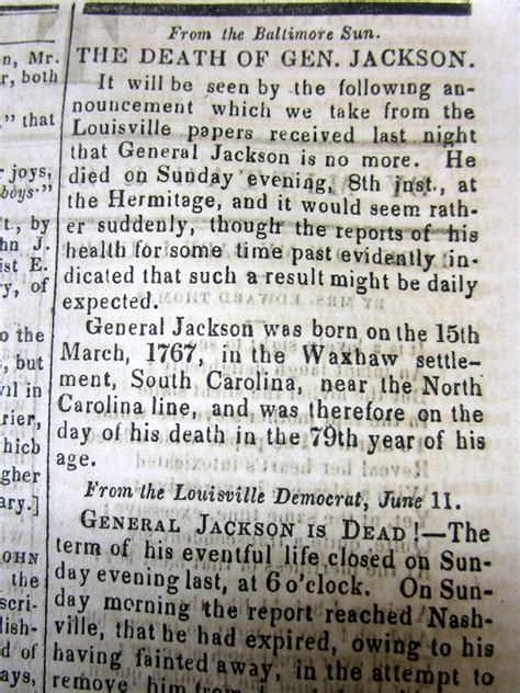 Rare 1845 Hagerstown Maryland newspaper announces the DEATH of ANDREW