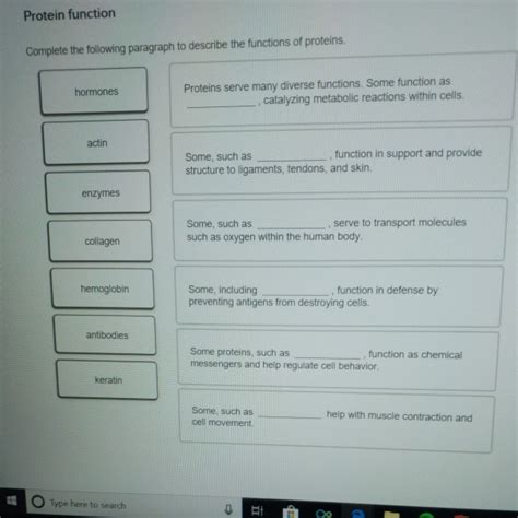 Solved Protein function Complete the folowing paragraph to | Chegg.com