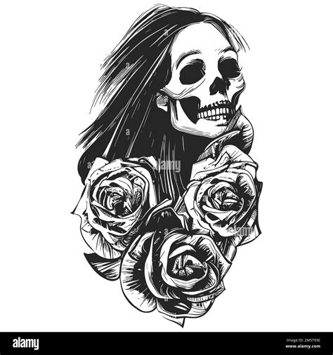 Girly Skull And Roses Tattoo