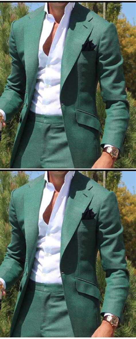 Green Mens Dinner Party Prom Suit Groom Tuxedos Groomsmen Wedding