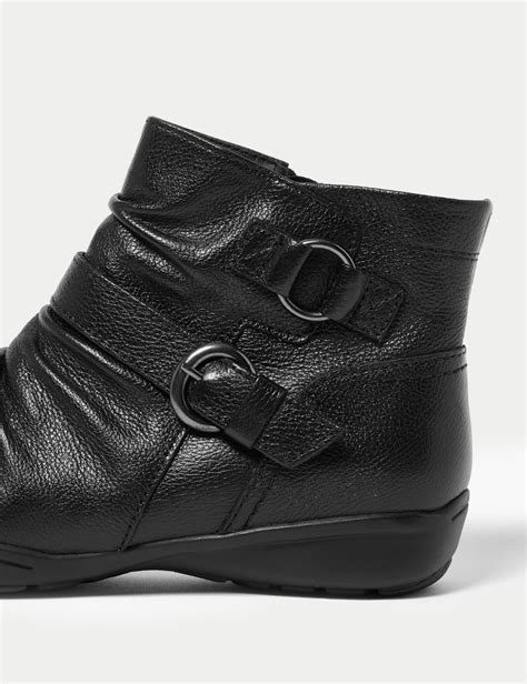 Wide Fit Leather Buckle Ruched Ankle Boots Mands Collection Mands