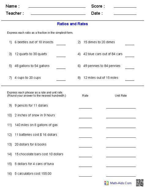 Worksheets In Ratio And Proportion