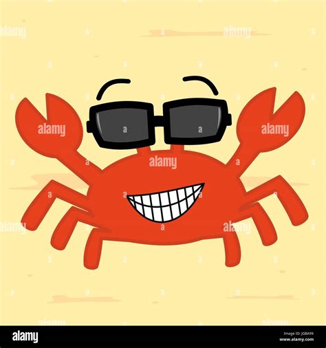 Funny Cartoon Crab With Sunglass On The Beach Cute Vector Illustration