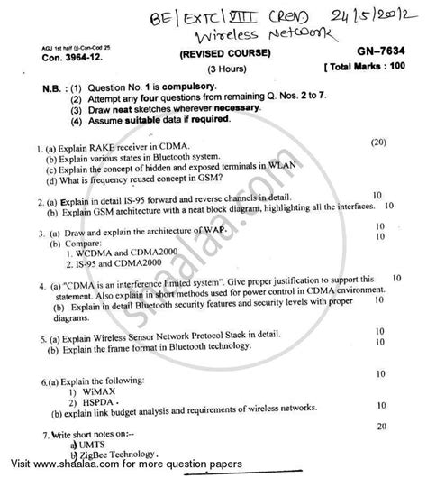 Wireless Network 2011 2012 Be Electronics And Telecommunication Engineering Semester 8 Be