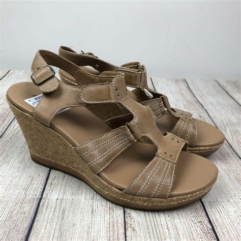 Clarks Womens High Wedge Heel Beige Cork Boho Strappy Sandals Sz 10 M 65590 887460045716 Ebay