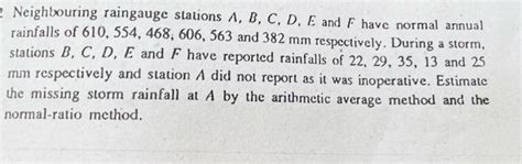 Solved Neighbouring Raingauge Stations A B C D E And F Have Chegg