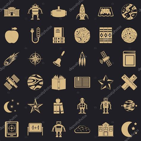 Conjunto De Iconos De Libros De Astronom A Estilo Simple