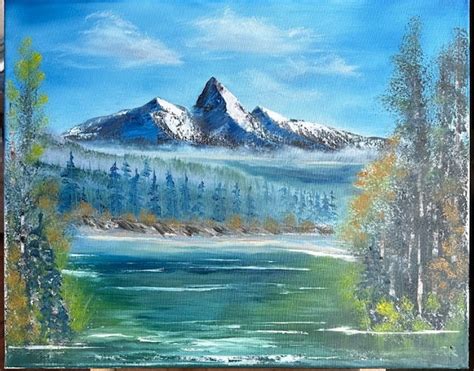 ORIGINAL Oil Painting/bob Ross Inspired/ Bob Ross Mountain/16x20 Canvas ...