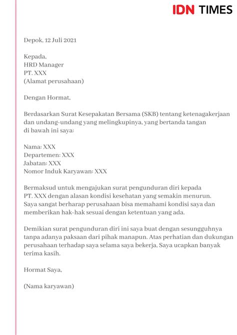 Contoh Surat Resign Letter Dokumen Hanna Otosection Riset