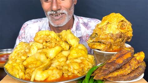 Eating Very Oily Mutton Fat Curry Crispy Fish Fry Big Goat Head Curry