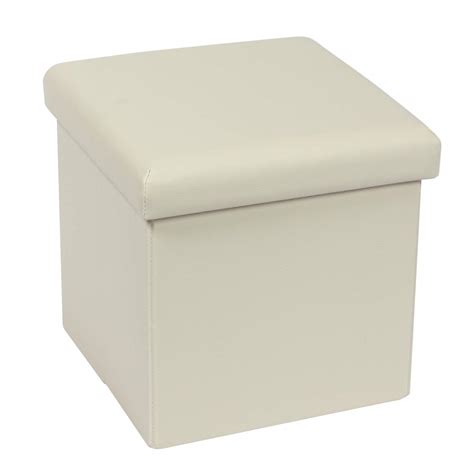 Bonlife Beige Faux Leather Small Ottoman Storage Boxesfolding Toy