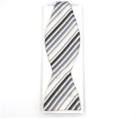 Black Grey Striped Self Tie Bow Tie