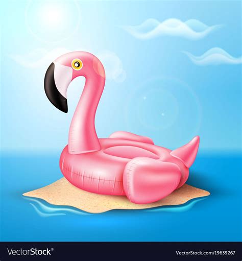 Vector Realistic 3d Pink Flamingo Shape Inflatable Swimming Pool Ring