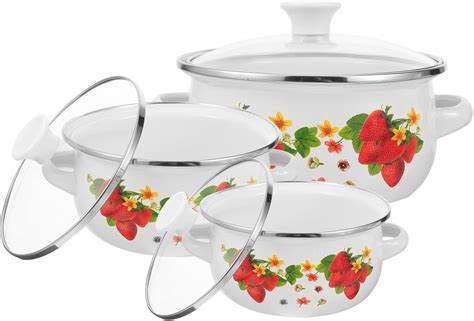 Amazon Amosfun Pcs Kitchen Enamel Stockpot With Lid Retro Flower