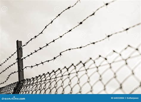 Barricade Single Steel Wire At Day Stock Photo Image Of Background