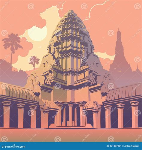 Centerpiece Of The Angkor Wat Temple Sunset Panorama Vintage Poster