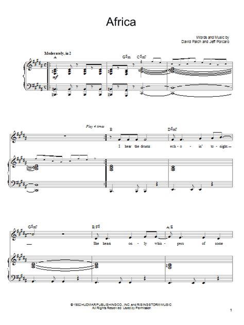 Africa Sheet Music Toto Piano Vocal And Guitar Chords Right Hand