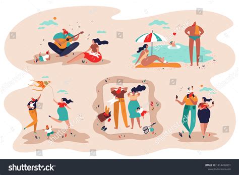 Family Outdoor Recreational Activities Set Mother Stock Vector (Royalty ...