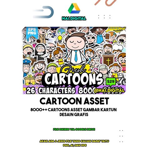 Jual 8000 Cartoons Asset Gambar Kartun Desain Grafis Png Eps Ai New