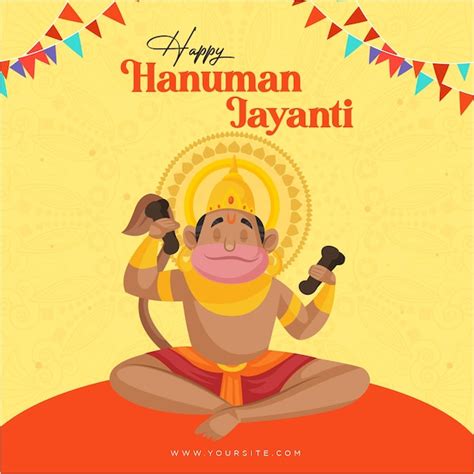 Feliz Ilustración Plana Hanuman Jayanti Vector Premium