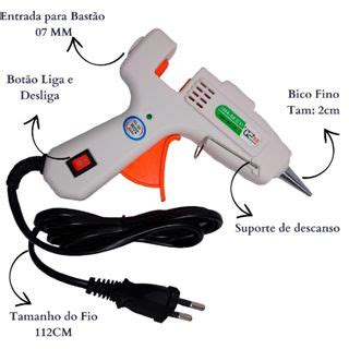 Pistola de Cola Quente Bico fino Botão Liga e Desliga Bivolt Para