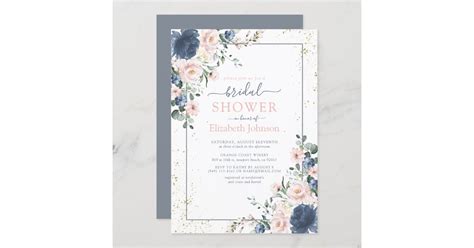 Light Dusty Blue Blush Pink Gold Floral Shower Invitation Zazzle