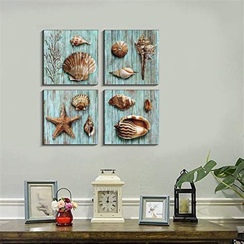 Beach Bathroom Decor Ocean Wall Art Teal Blue Coastal Theme Nautical