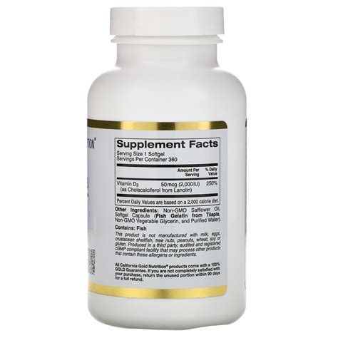 California Gold Nutrition Vitamin D3 2000 ie 50 mcg 360 capsules - Puur ...