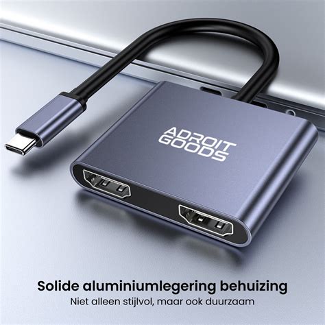 Adroitgoods Usb C Naar Dual Hdmi 4k 60hz 30hz Dual Hdmi Adapter Usb C Hub Usb Bol