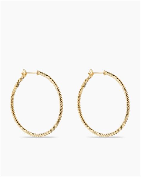 David Yurman K Yellow Gold Sculpted Cable Hoop Earr Gem