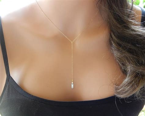 CZ Lariat Y Necklace Valentine Gift 14K Gold Sterling Silver Or Rose