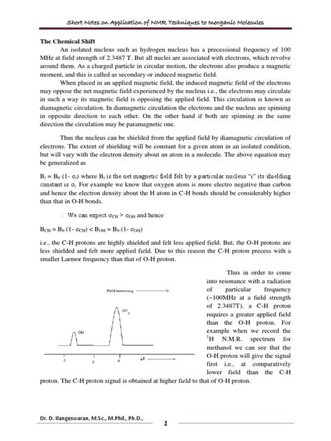 Applications of NMR Spectroscopy in Inorganic Chemistry | PDF ...